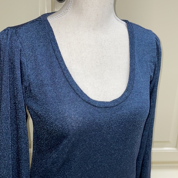 Michael Stars for Anthropologie Blue Metallic Pleated Top Long Sleeve Tee Sz OS - Picture 3 of 11